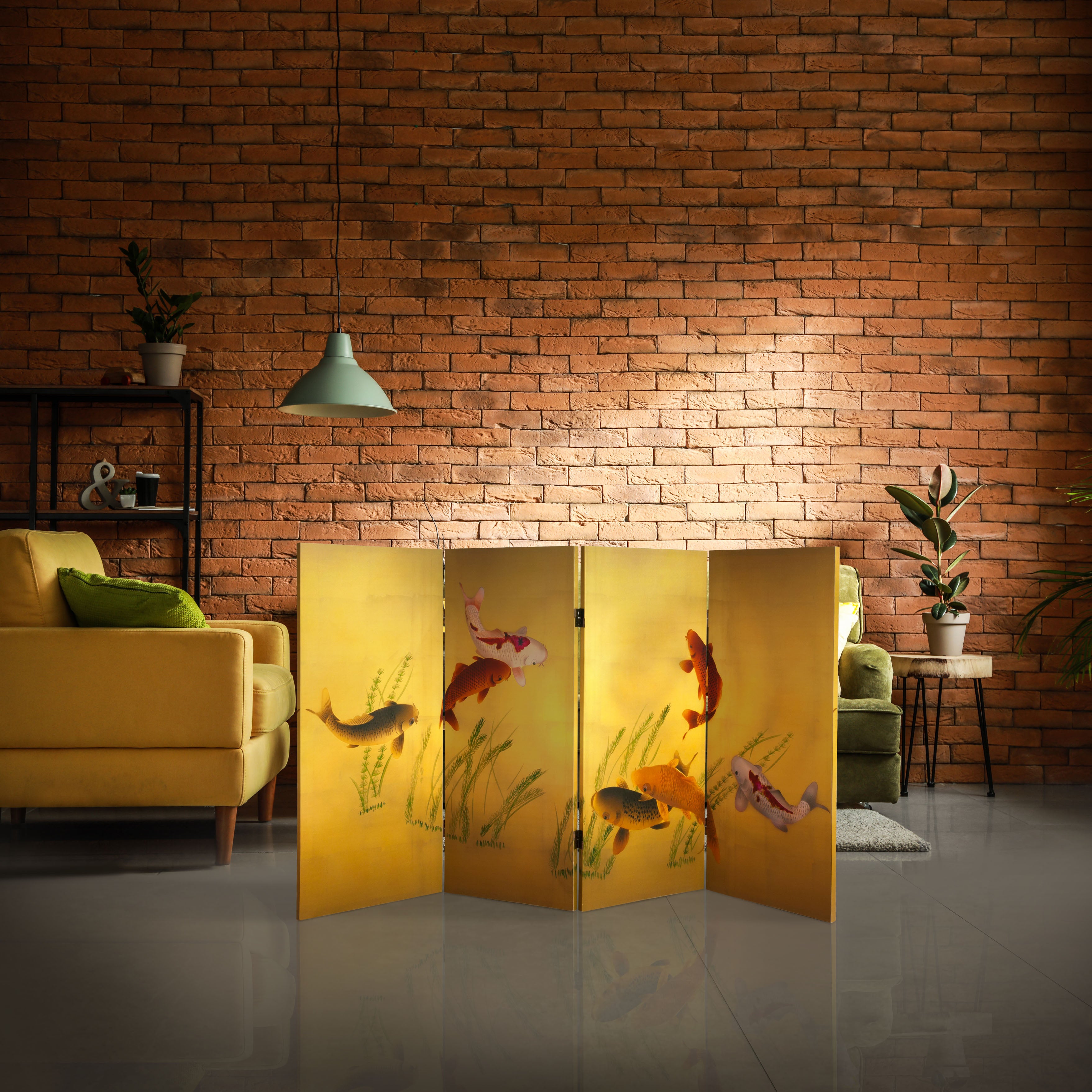 Buy 3 ft. Short Double Sided Seven Lucky Fish Canvas Room Divider