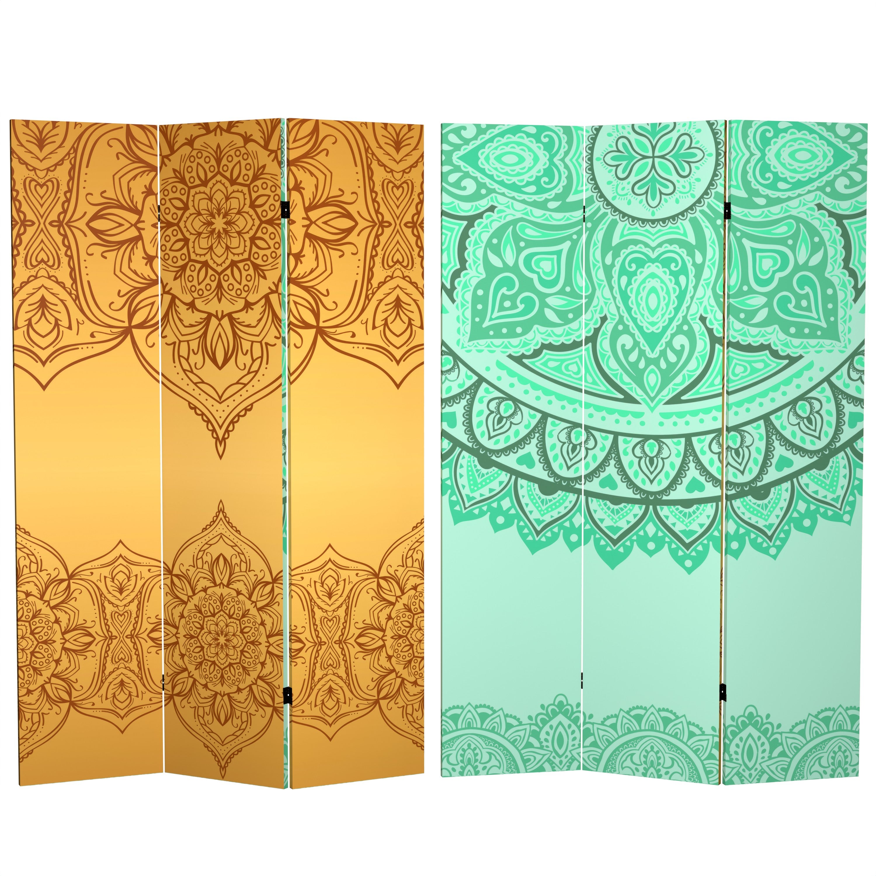 Buy 6 ft. Tall Double Sided Gold and Green Mandalas Canvas Room Divider ...