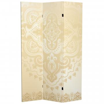 6 ft. Tall Double Sided Ivory Indian Pattern Canvas Room Divider