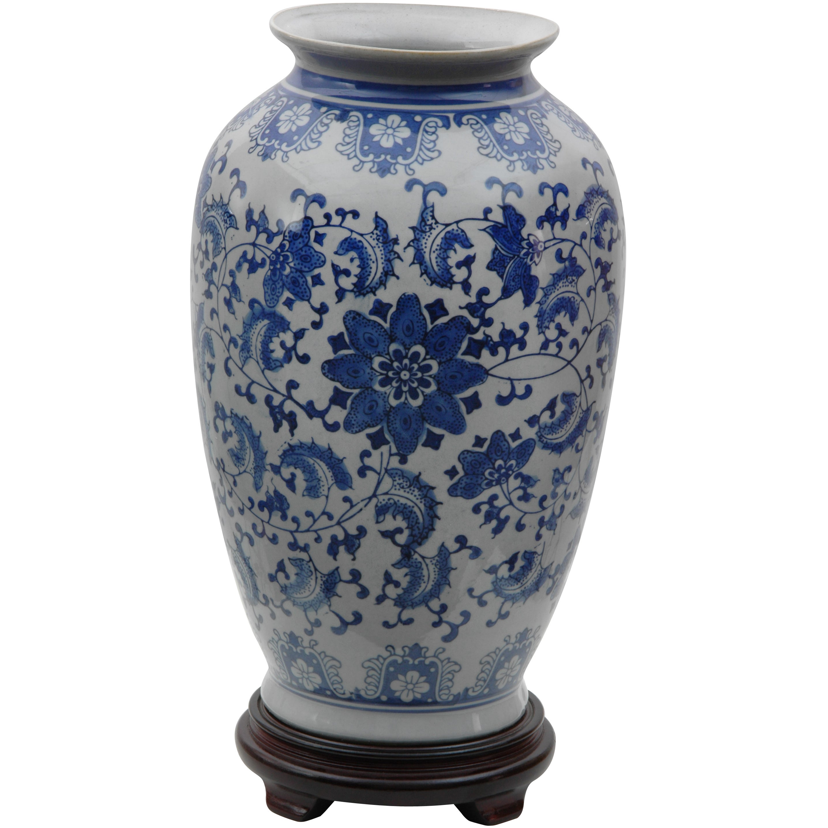 Oriental Furniture 11 Inch Ladies Blue and White Porcelain authentic Vase,