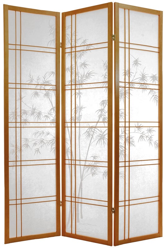 Oriental Furniture Double Cross Bamboo Tree Shoji Screen 3 Panel Honey ...