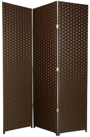 Tall Woven Fiber Room Divider 3 Panel Dark Mocha  