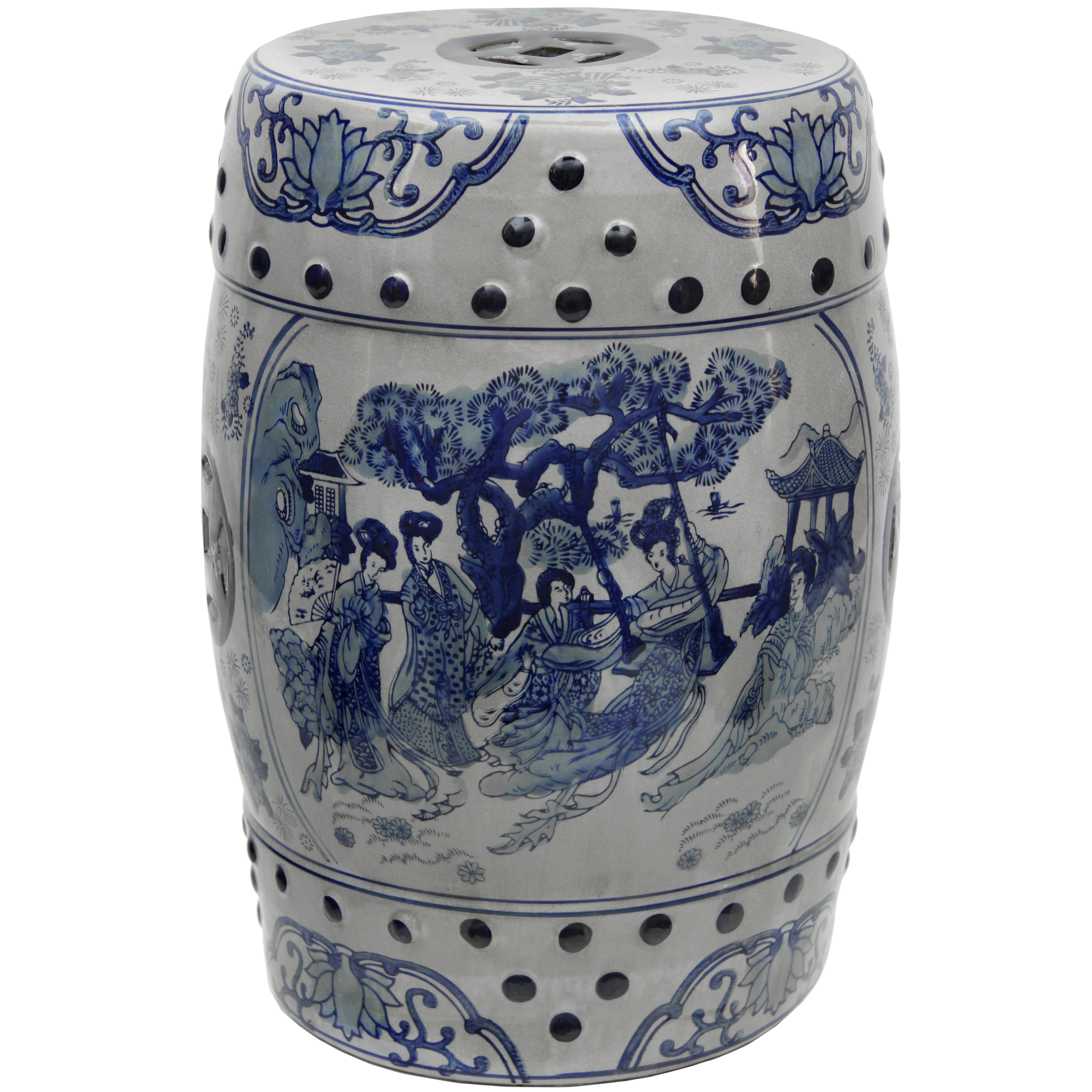 Buy 18" Ladies Blue &amp; White Porcelain Garden Stool Online 