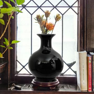 12" Solid Black Porcelain Vase